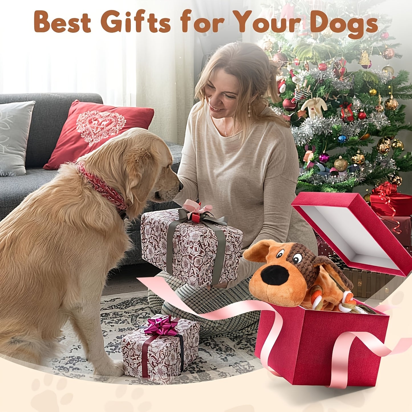 Tough Squeaky Dog Toys for Aggressive Chewers - Interactive Pull Rope with Animal Print, Durable Plush Chew Toys for Small Medium & Large Dogs, No Batteries Needed