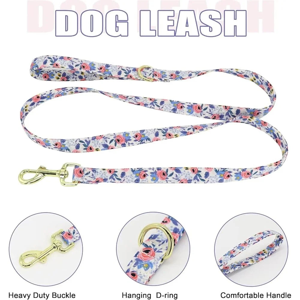 Cute Dog Harness Leash Collar Set Adjustable Floral Soft Mesh Pet Vest Puppies Girls Wedding Party Outdoor Activities