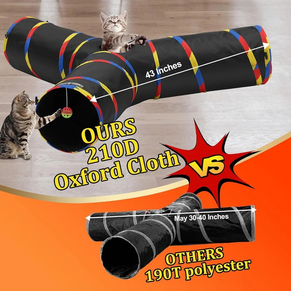2 Pack Collapsible Cat Tunnels 3 Way, Cats Dogs Maze Tube with Ball for Indoor Outdoor Large Cat Play Toy (Black)