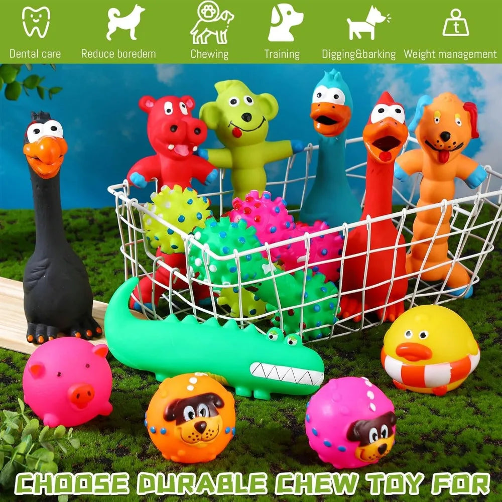 Shappy 20 Pcs Squeaky Dog Toys, Latex Rubber Dog Toys Bulk Soft Squeak Chew Balls Assorted Animals Puppy Fetch Interactive Play