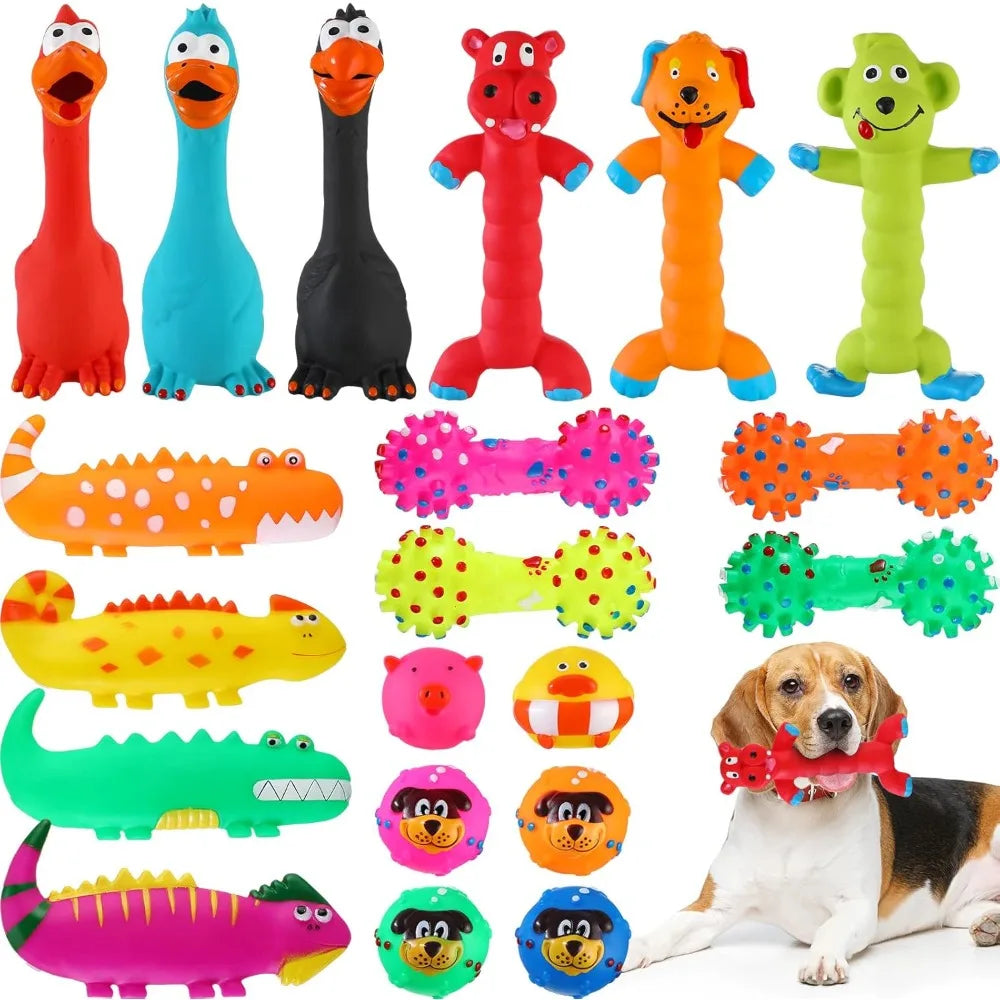 Shappy 20 Pcs Squeaky Dog Toys, Latex Rubber Dog Toys Bulk Soft Squeak Chew Balls Assorted Animals Puppy Fetch Interactive Play
