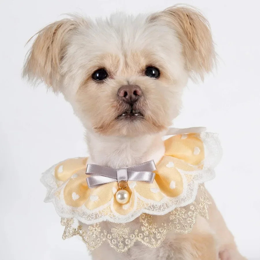 2PCS Dog Cat Collar Pearl Pet Bib Cute Scarfs Necklace Neck Strap for Pet Costume plies