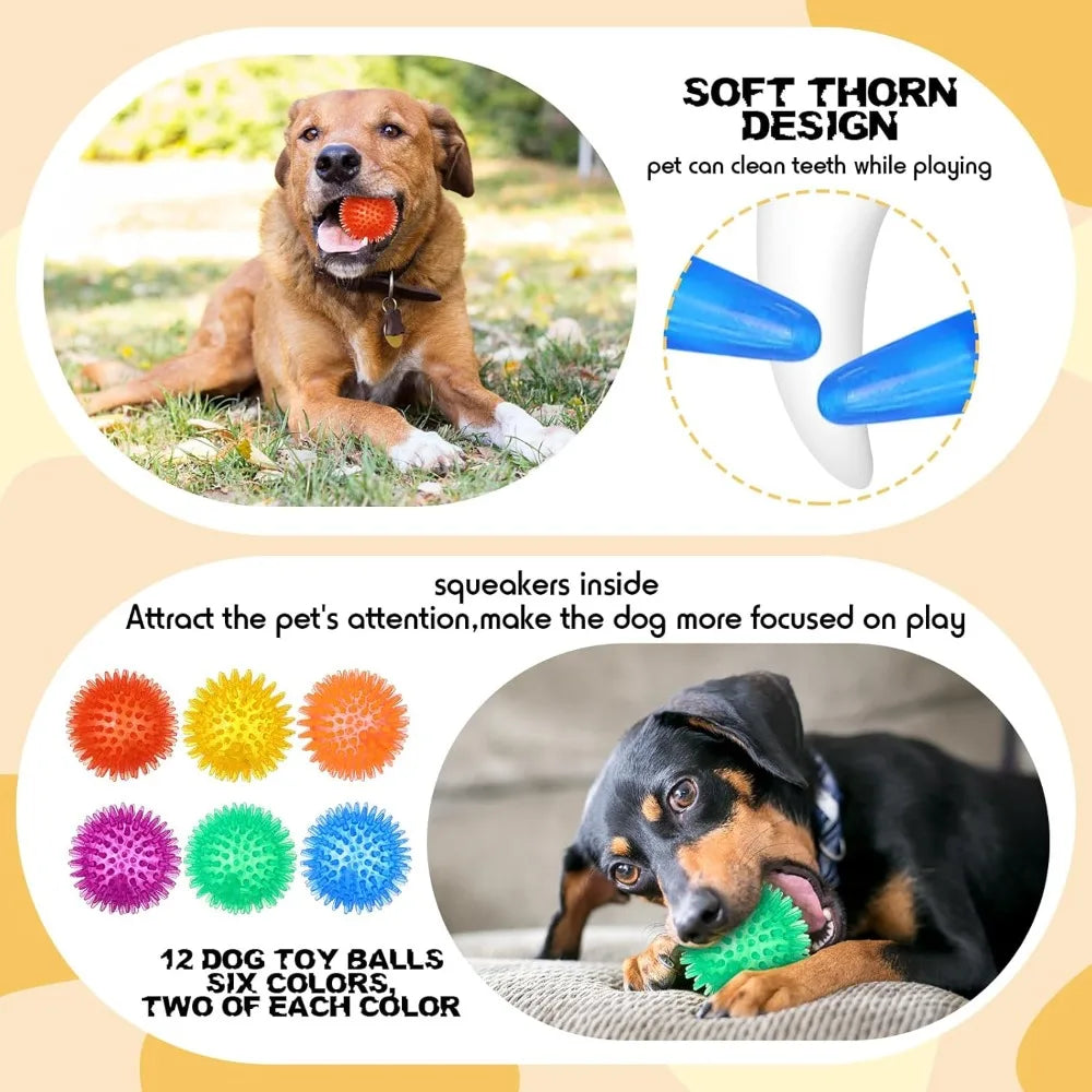 Syhood 60 Pcs Squeaky Dog Toys Bulk Stuffed Plush Chew Puppy Teething Rope Cute Spiky Chew Ball for Small Dog Pet Teething(Lovel