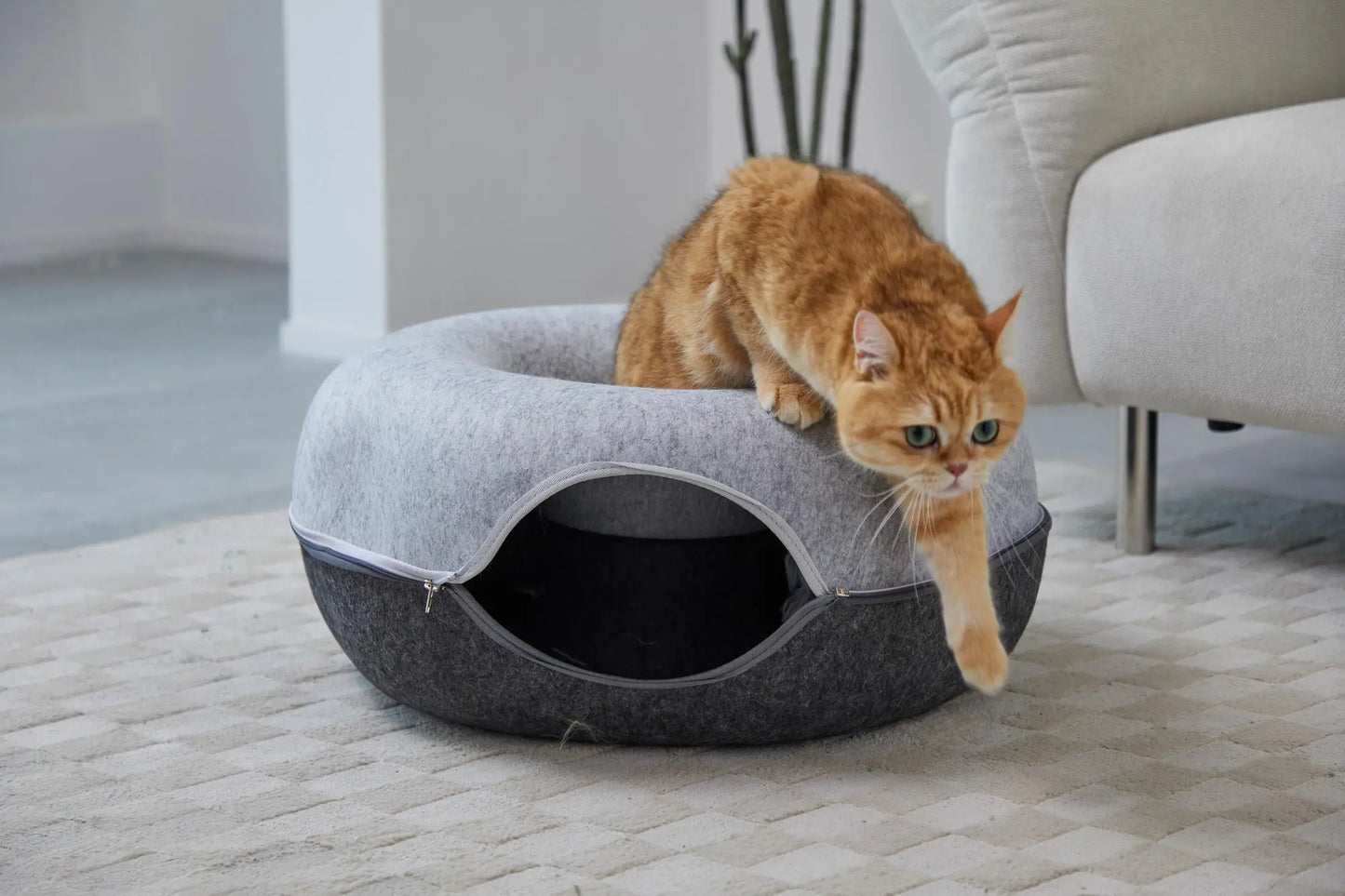 Hexagon duplex colour Cat Tunnel Bed Cat Cave for Multiple Cats Large Cats Scratch Resistant Washable Detachable Round Felt Cat