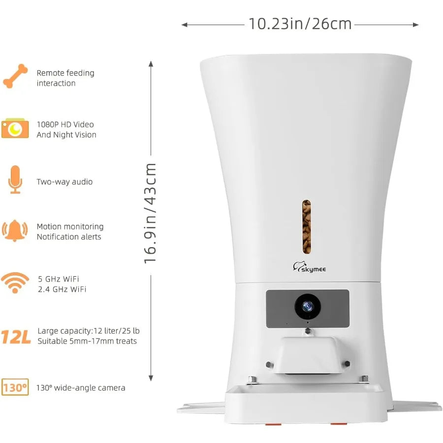 12L 5G WiFi Automatic Dog Feeder for Large Breed and Automatic Cat Feeders with 1080P Full HD Pet Camera Treat Dispenser Food D