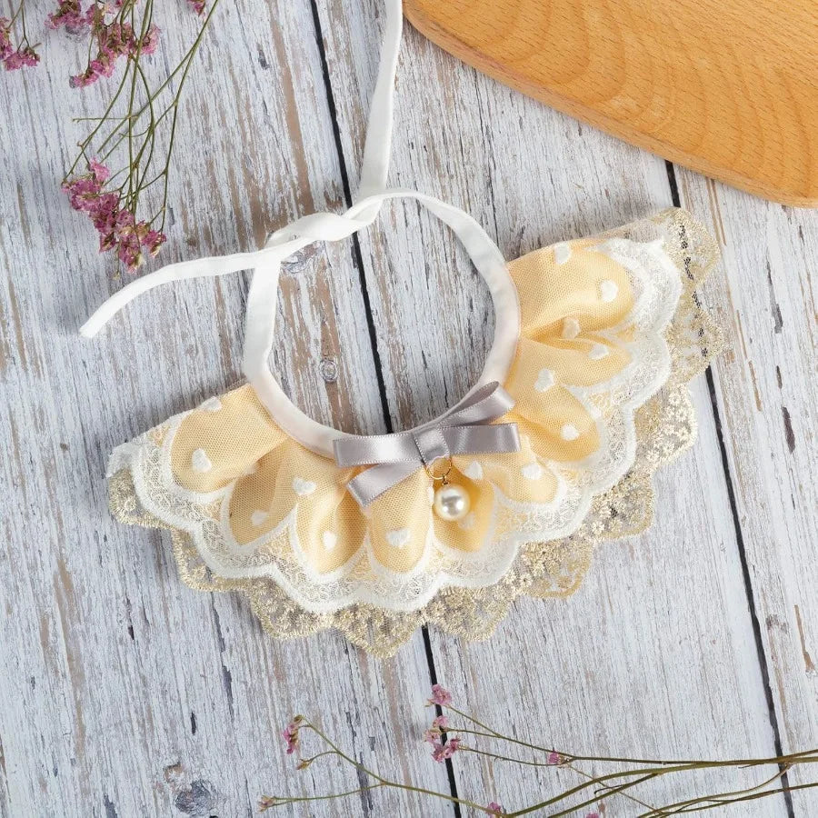 2PCS Dog Cat Collar Pearl Pet Bib Cute Scarfs Necklace Neck Strap for Pet Costume plies