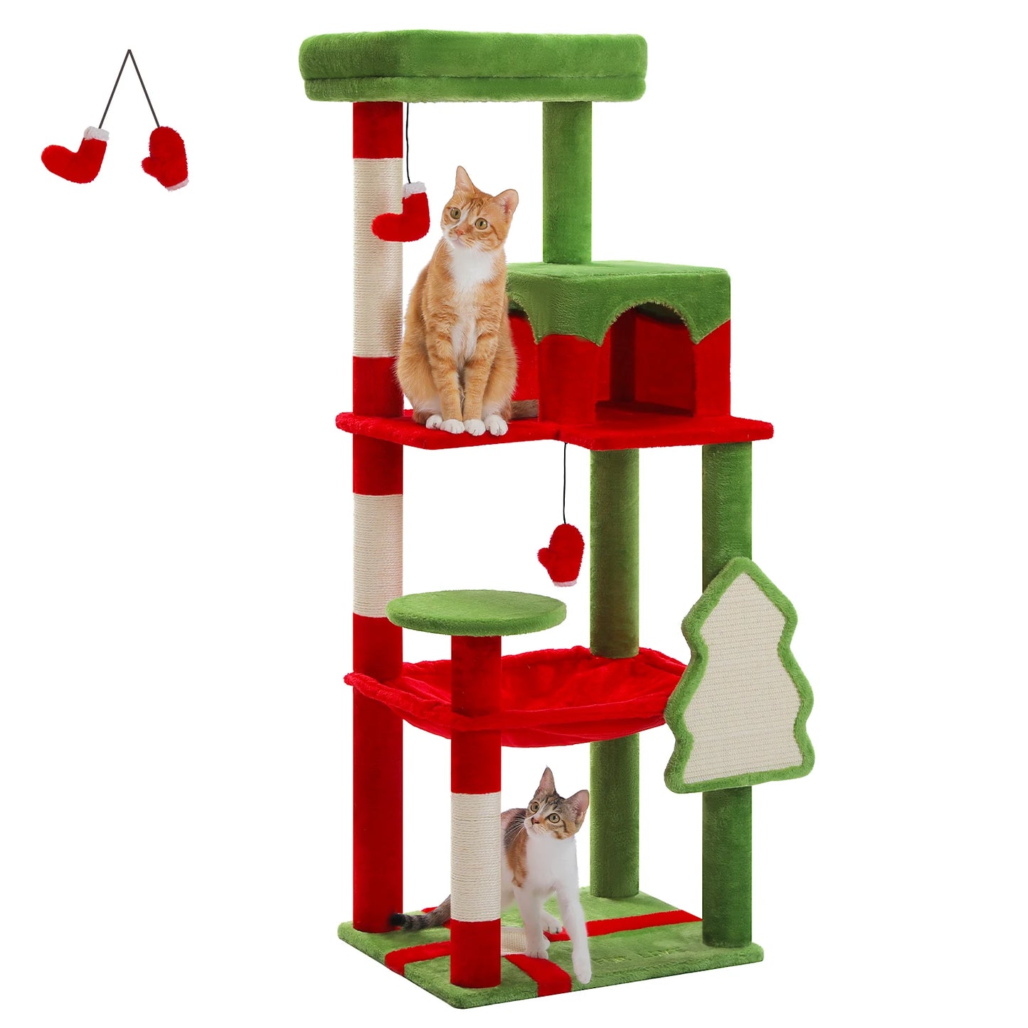 Christmas Cat Tree with Sisal Scratching Posts Spacious Condo Hammock Tall Large Cat Tower for Indoor Cat House Bed Cat Toys