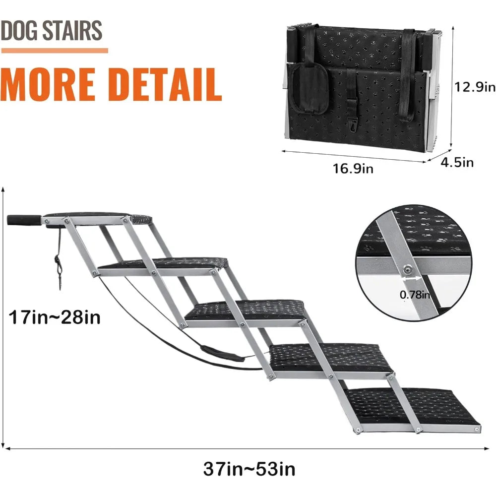 Dog Ramps for Large Dogs - Portable Dog Steps for Cars and SUV, Truck, Lightweight Non-Slip Dog Stairs Support Up to 200 Lbs