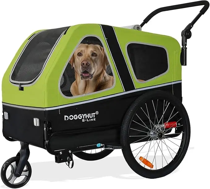 DOGGYHUT® S-Line XL Pet Bike Trailer & Stroller for Dogs Up to 100 lbs,Folding Frame Cart, Suspension Wheels,Low Center of Gravi