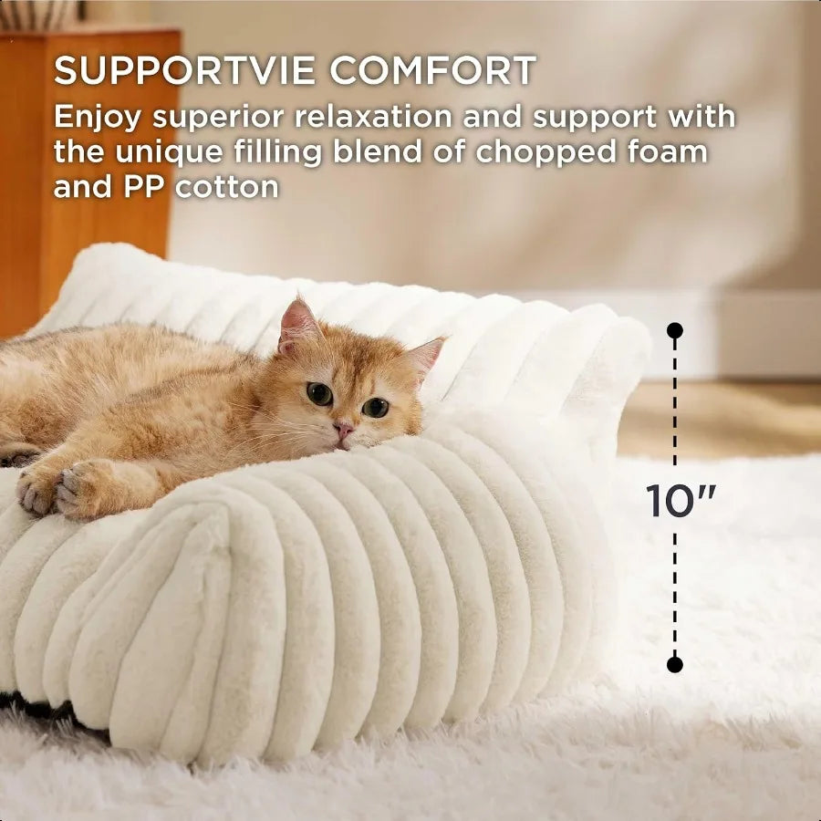 Cute Cat Couch for Pets Fluffy Dog Bed Small Medium Size Dog with Premium Soft Corduroy Fleece Pet Sofa with Removable Washable