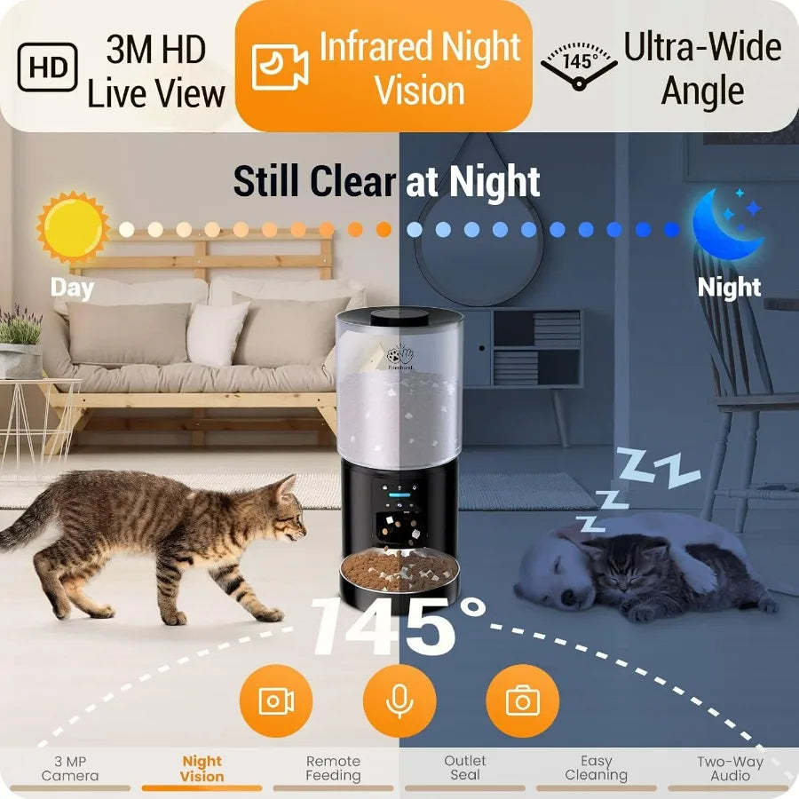 5L Automatic Cat Feeder with 2K HD Camera and Night Vision for Multiple Pets 5G WiFi Enabled Smart Dog Food Dispenser with Fres