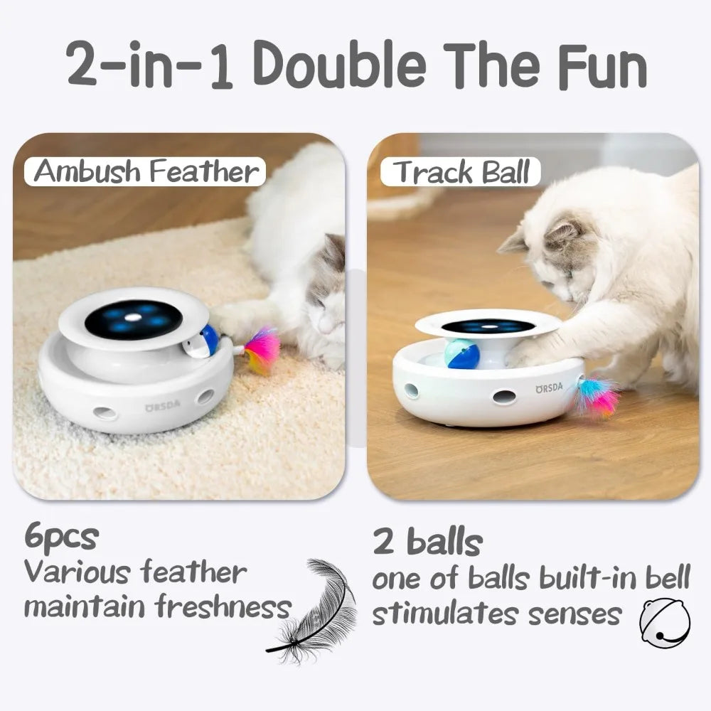 ORSDA 2in1 Interactive Toys for Indoor Cats, Timer Auto On/Off, Cat Toy Balls & Ambush Electronic Cat Mice Toy for Entertainment