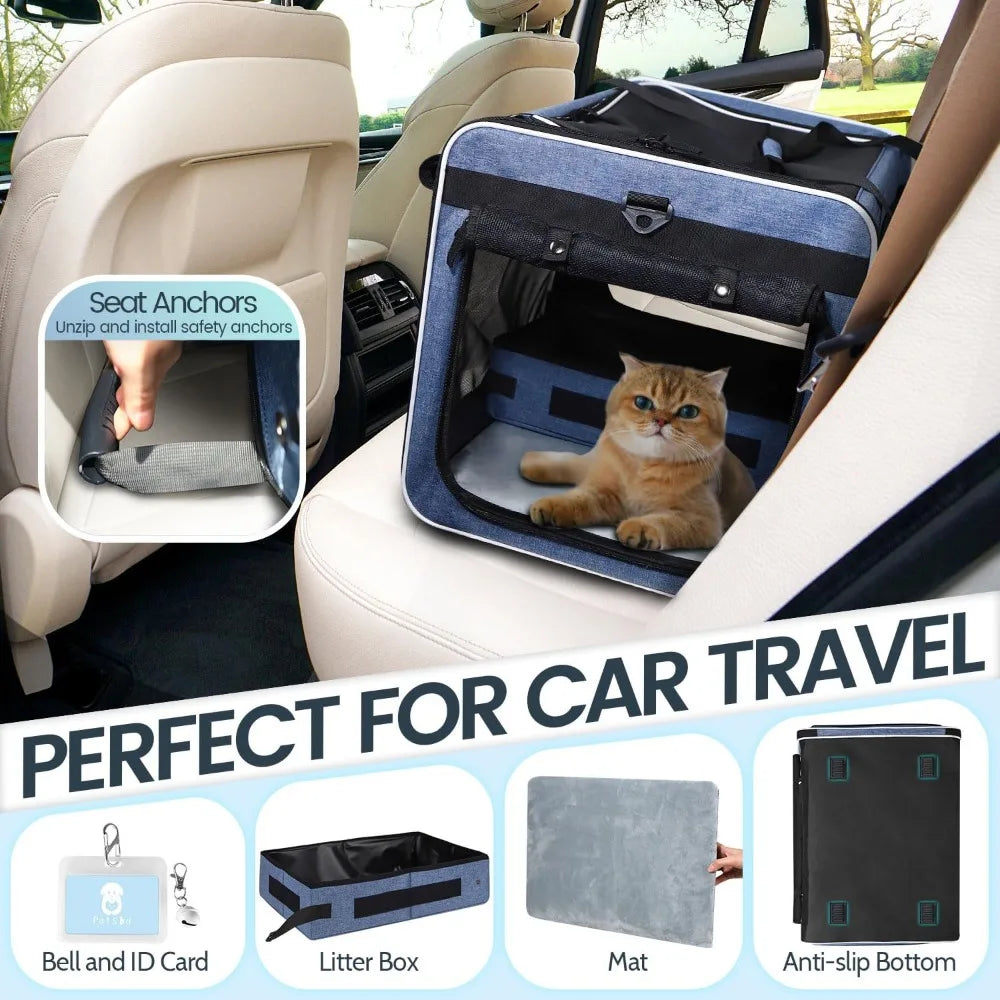 Extra Large Cat Carrier with Wheels and Litter Box, 24x17x17 Rolling Soft Carrier for Pets up to 55LBS with 5 Breathable Mesh