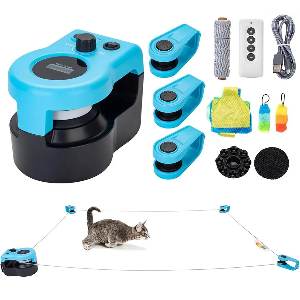 Interactive Cat Toy Adjustable Speed Cat Feather Toy Treadmill DIY Mouse Hunting Toy Kitten Toy for Indoor Cats