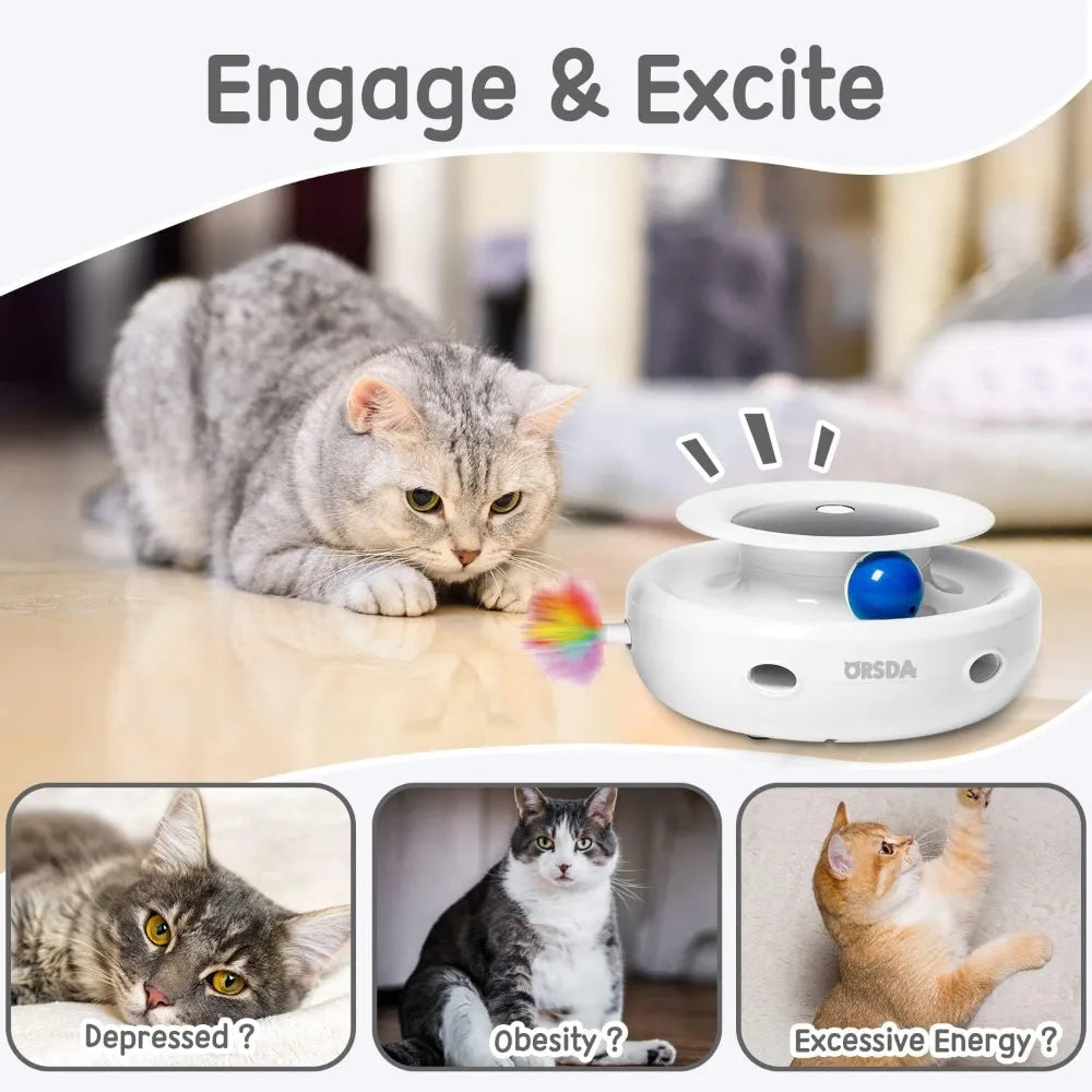 ORSDA 2in1 Interactive Toys for Indoor Cats, Timer Auto On/Off, Cat Toy Balls & Ambush Electronic Cat Mice Toy for Entertainment
