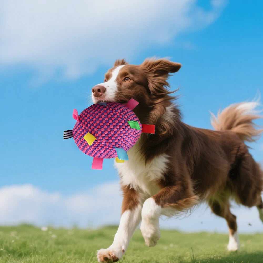 Interactive Ball Dog Toy Suitable for Chewing Training, Stress Relief, Bite Sound Resistance, Plush tug-of-war Toy three color