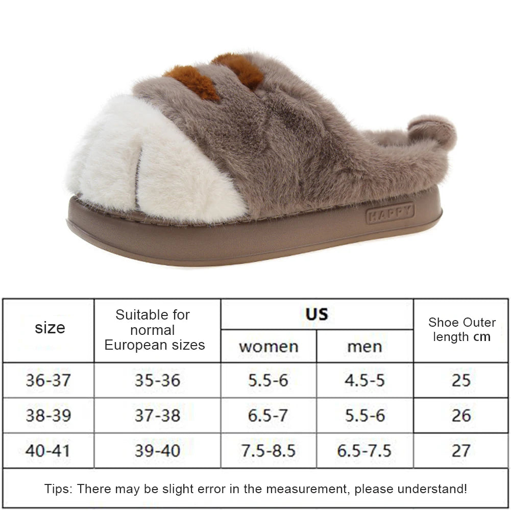 3D Cat Paw Plush Slippers Warm Slip-on House Shoes Comfortable Flat Thermal Slippers Furry Paw Couple Slippers for Men Women