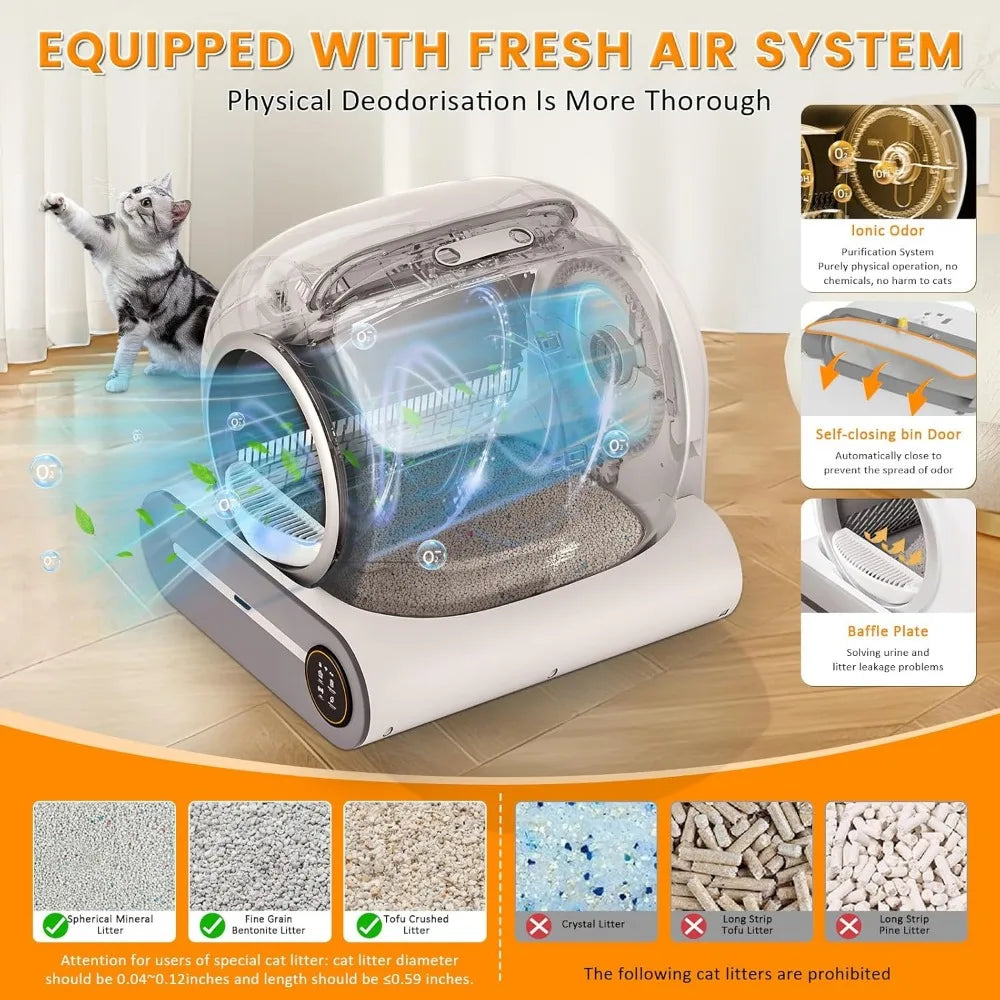 Large Capacity Automatic Self-Cleaning Cat Litter Box for Multiple Cats, 74L with APP Control and Deodorization Features