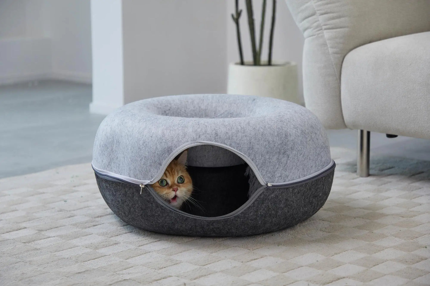 Hexagon duplex colour Cat Tunnel Bed Cat Cave for Multiple Cats Large Cats Scratch Resistant Washable Detachable Round Felt Cat
