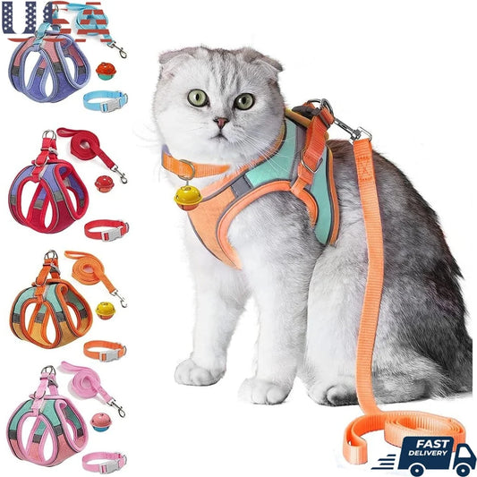 Escape Proof Cat Harness Leash Collar Set Adjustable Reflective Vest Easy Control Walking Pet Supplies Suitable Kittens Puppies