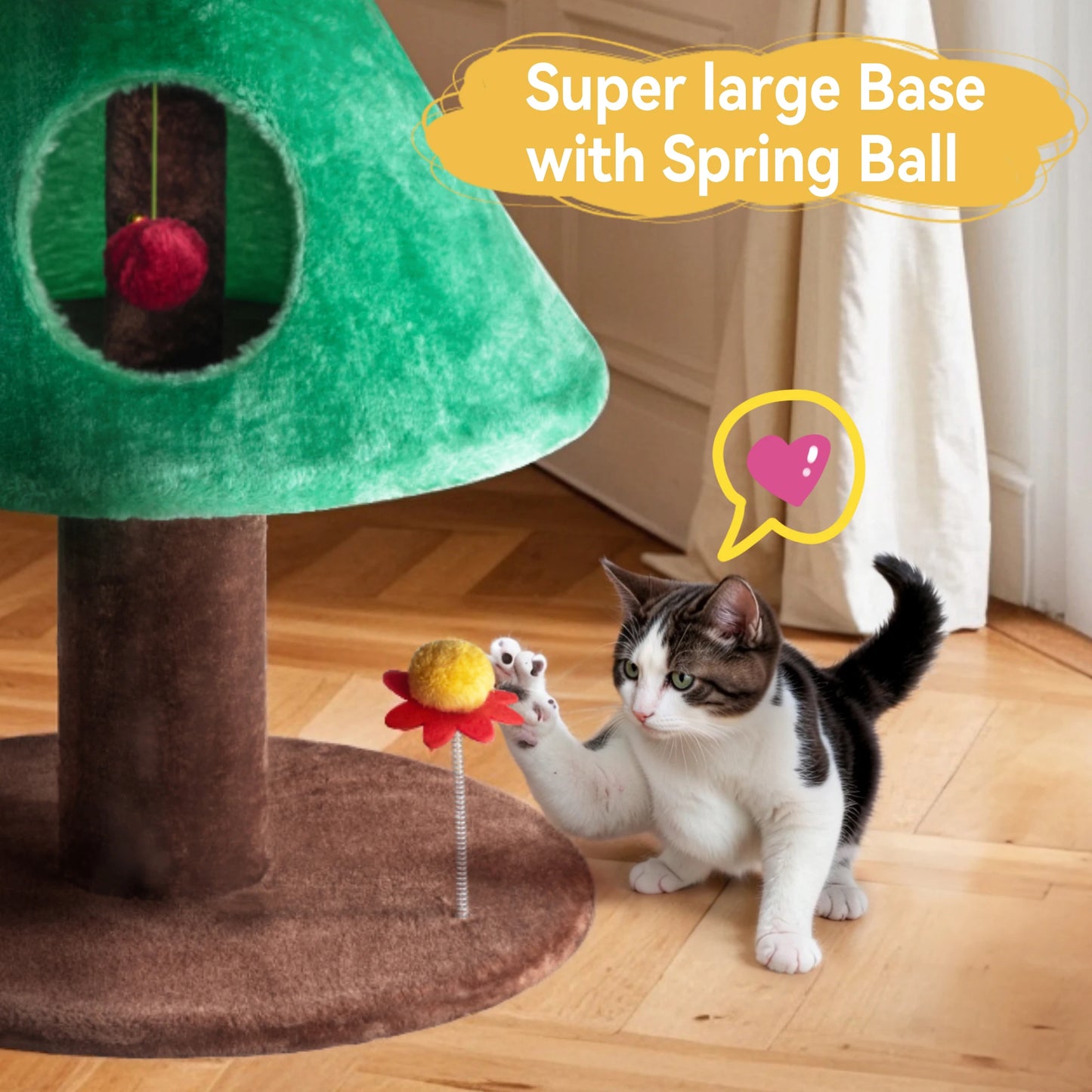 HOOMIC 63 Inches Cat Christmas Tree/Cat Tower/Cat House with Plush Ball/Cat Toys/Cozy Cat Condo for Indoor Cats/Wide Base/Green
