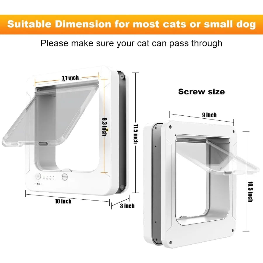 Smart Cat Door with 3 Collar Sensor RFID Cat Door Collar Activated with Remote Control 4 Way Locking Cat Flap Automatic Pet Doo
