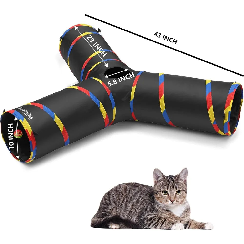 2 Pack Collapsible Cat Tunnels 3 Way, Cats Dogs Maze Tube with Ball for Indoor Outdoor Large Cat Play Toy (Black)