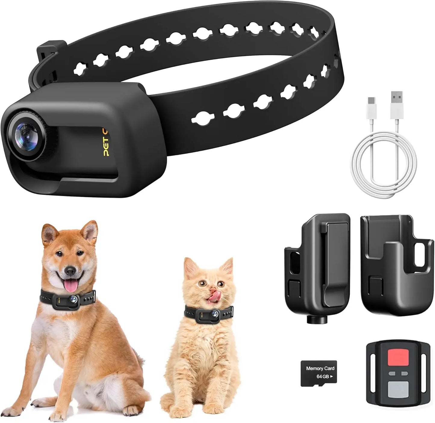 4K Cat Collar Camera, HD WiFi Pet Camera with 64GB SD Card, Mini Action Camera for Video Records Dog Collar Camera