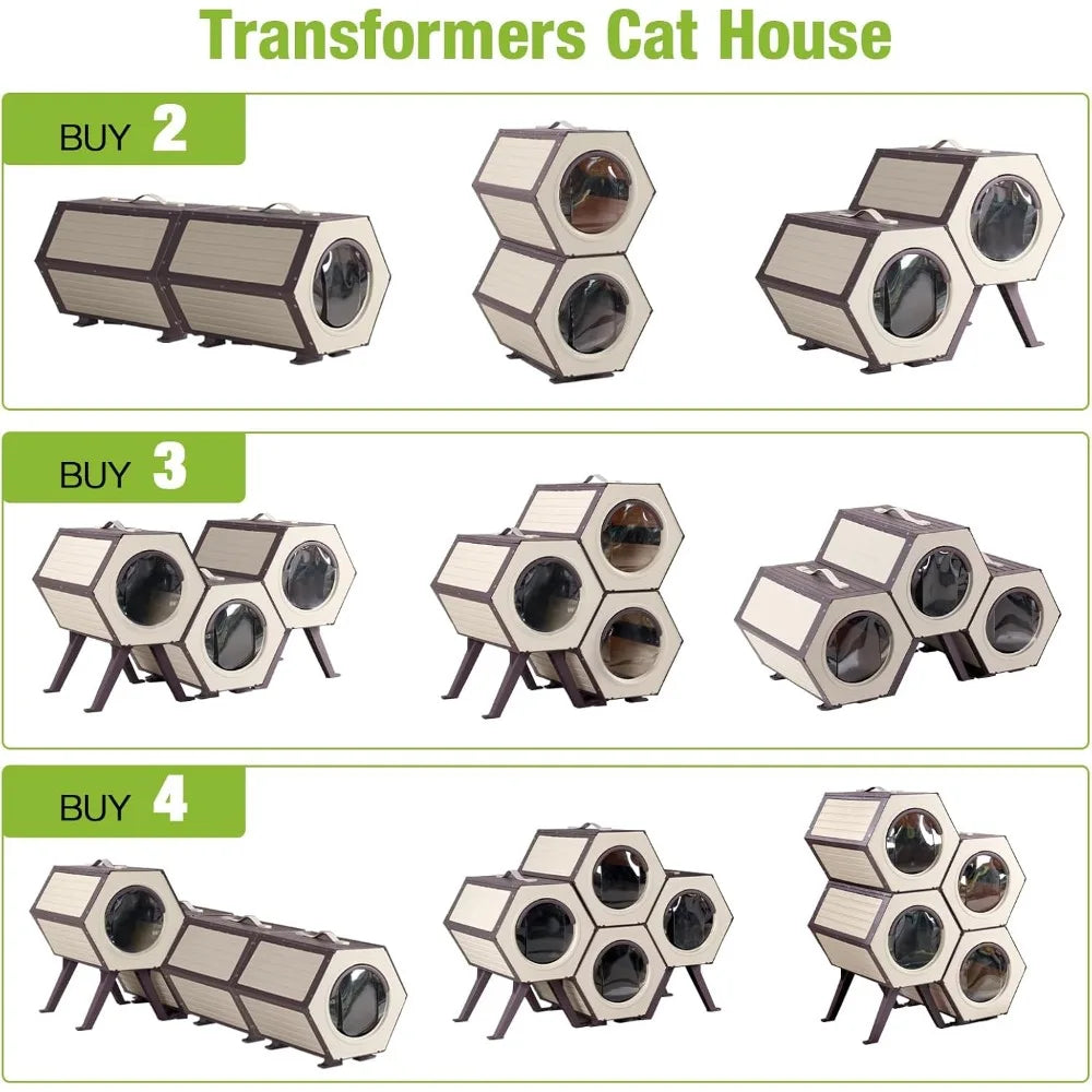 Heated Insulated Outdoor Cat Shelter for Ferals with Adjustable Temp and Timer, Expandable for All Weather Protection
