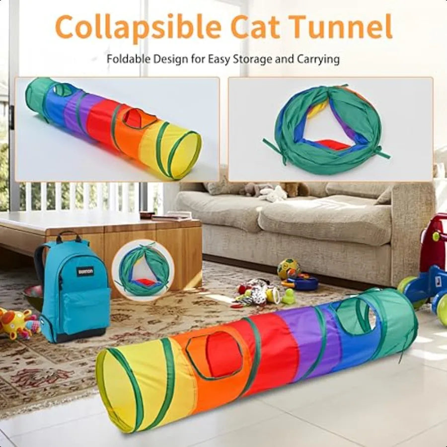 25Piece Cat Toys Kit with Rainbow Tunnel Interactive Cat Toy Bundle for Indoor Cats Kitten Playtime Variety Set Includes Feathe