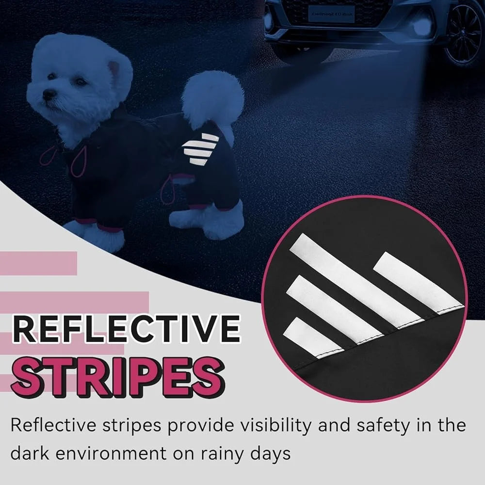 Waterproof Dog Raincoat Lightweight Reflective Straps with Leash Hole Comfortable Four-Leg Design Small Medium Dogs