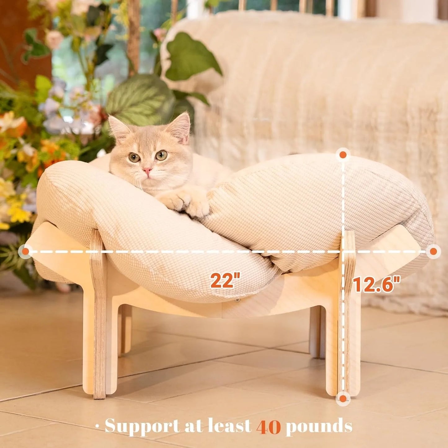 Elevated cat bed wooden soft cushion fluffy pet sofa indoor cat sofa suitable for small dogs and cats furniture (large)