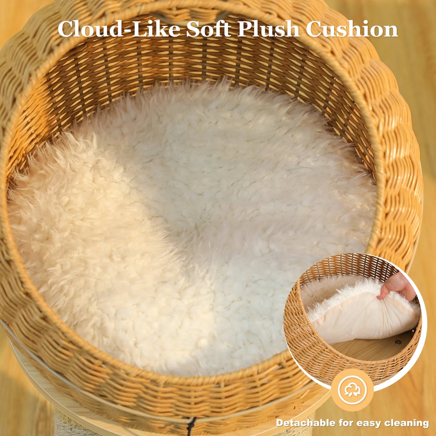 Dinosaur Cat Tree Tower with Sisal Scratching Post Large Rattan Cat Condo for Indoor Wicker Cat Bed with Removable Mat Cat Toys