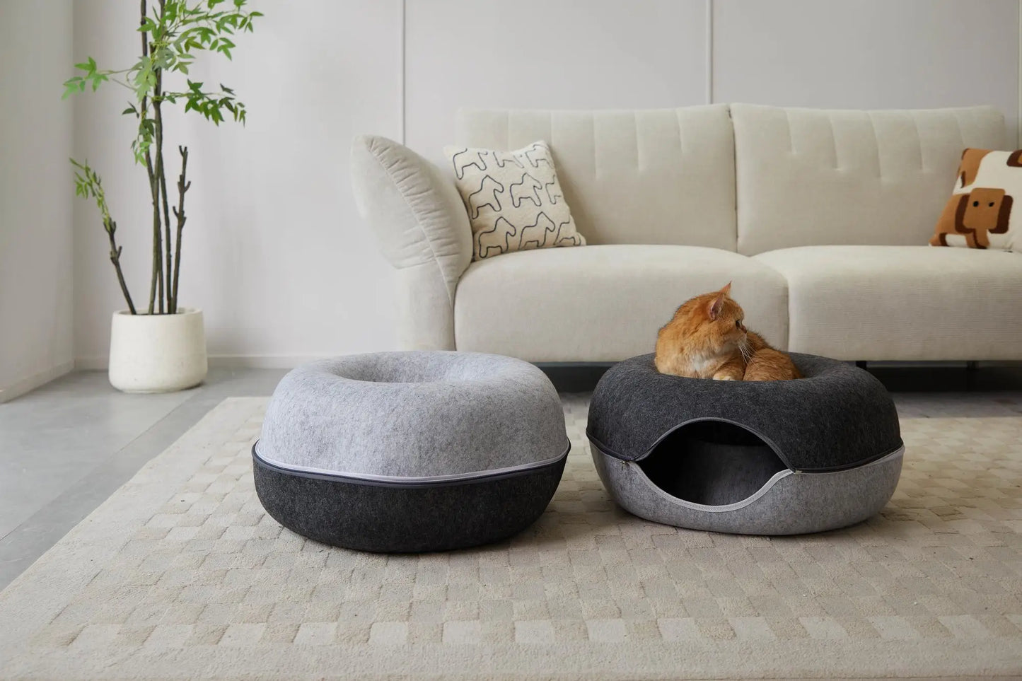 Hexagon duplex colour Cat Tunnel Bed Cat Cave for Multiple Cats Large Cats Scratch Resistant Washable Detachable Round Felt Cat