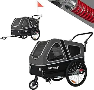 DOGGYHUT® S-Line XL Pet Bike Trailer & Stroller for Dogs Up to 100 lbs,Folding Frame Cart, Suspension Wheels,Low Center of Gravi