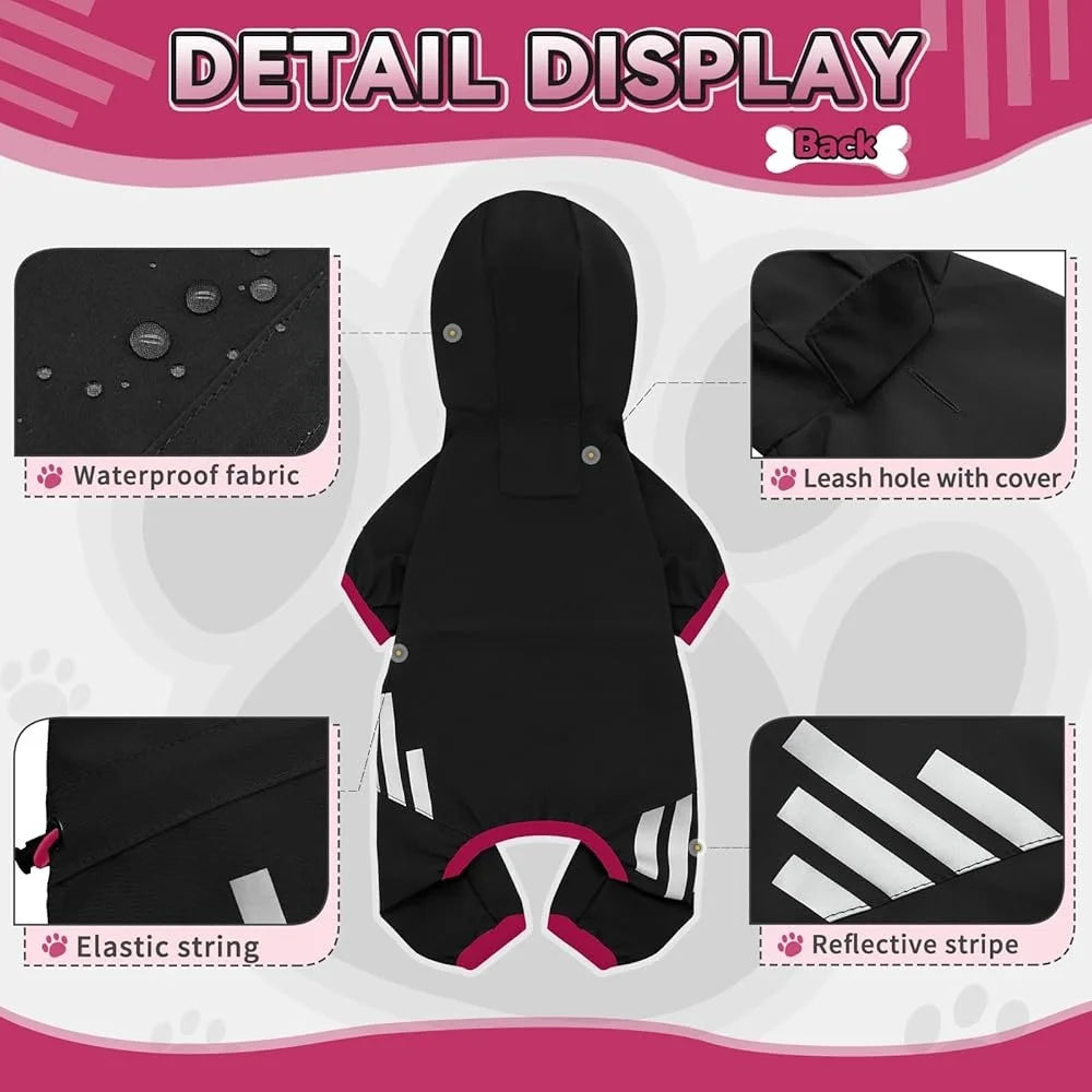 Waterproof Dog Raincoat Lightweight Reflective Straps with Leash Hole Comfortable Four-Leg Design Small Medium Dogs