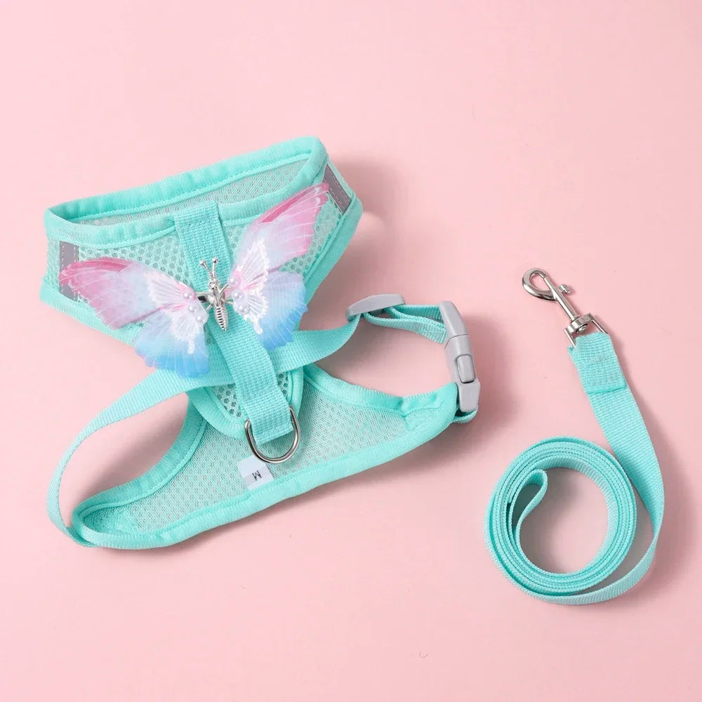 Butterfly Cute Breathable Dog Harness Set for Small Dogs Cat Puppy Chest Vest Leash Outdoor Walking Pet Accessories Summer