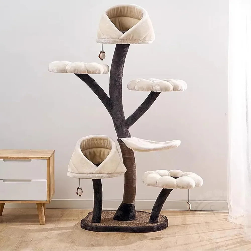 Cat Tree, 63.8inches Tall Cat Tower for Large/Small Cats Climbing, 6-Tier Cat Flower Tree with Resting Platforms & Scratching Po