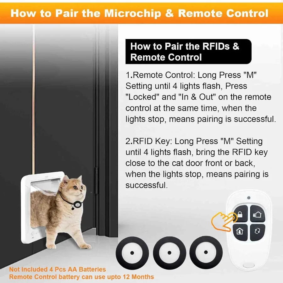 Smart Cat Door with 3 Collar Sensor RFID Cat Door Collar Activated with Remote Control 4 Way Locking Cat Flap Automatic Pet Doo
