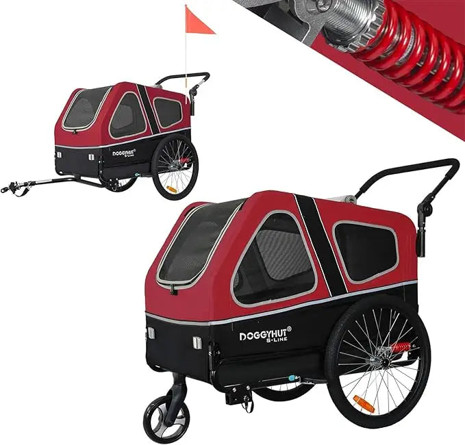 DOGGYHUT® S-Line XL Pet Bike Trailer & Stroller for Dogs Up to 100 lbs,Folding Frame Cart, Suspension Wheels,Low Center of Gravi