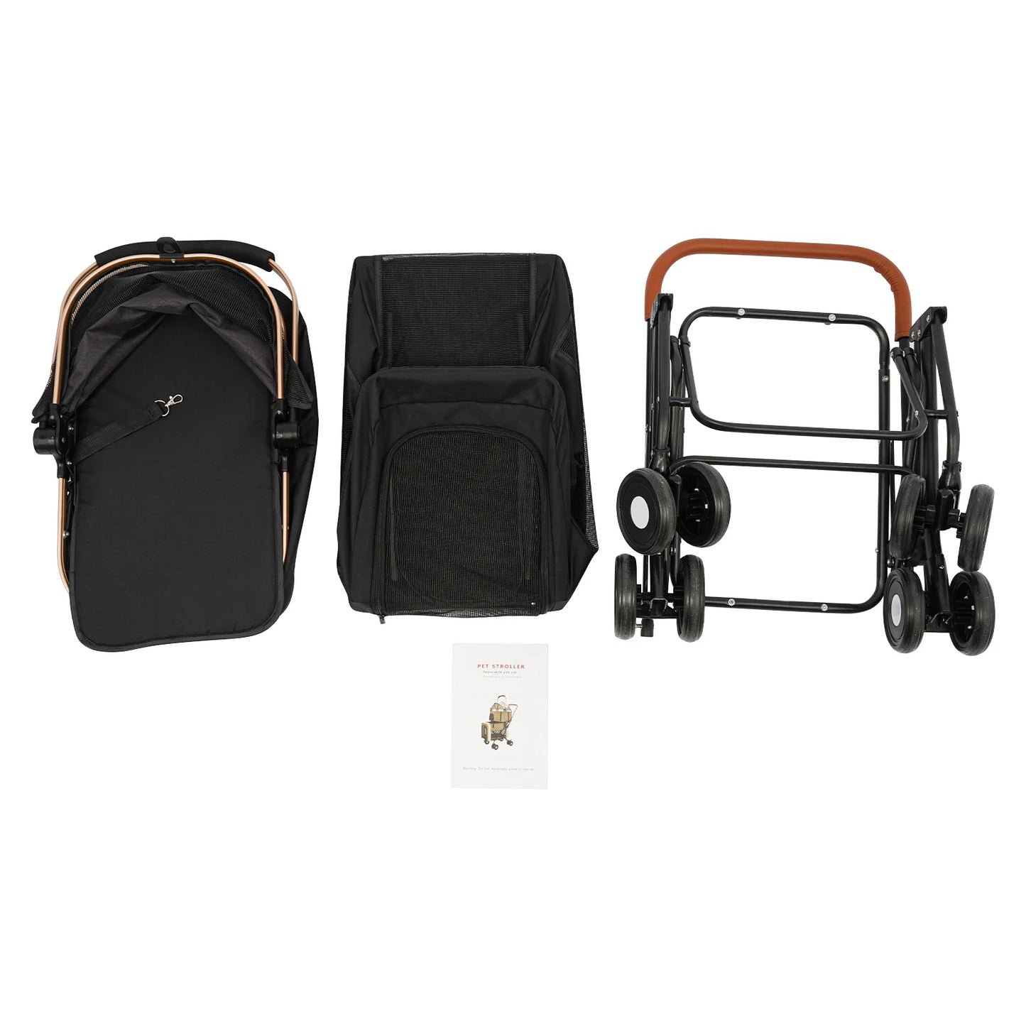 2-Tier Dog & Cat Stroller, Detachable Pet Stroller, Foldable Pet Stroller with Wheels, for Small & Medium Dogs Cats, (Black)