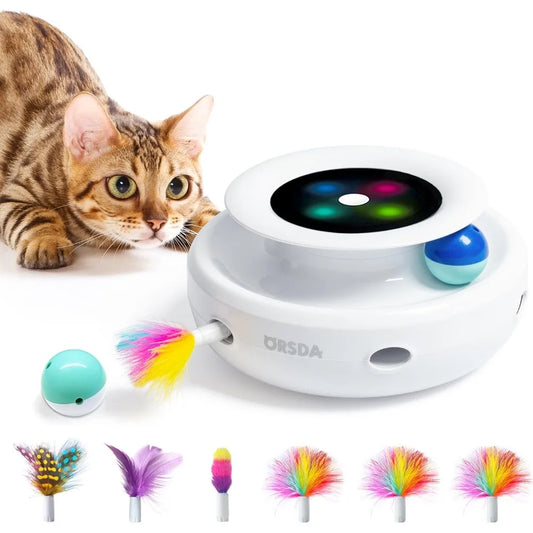 ORSDA 2in1 Interactive Toys for Indoor Cats, Timer Auto On/Off, Cat Toy Balls & Ambush Electronic Cat Mice Toy for Entertainment