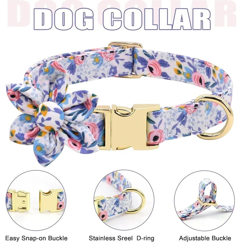 Cute Dog Harness Leash Collar Set Adjustable Floral Soft Mesh Pet Vest Puppies Girls Wedding Party Outdoor Activities