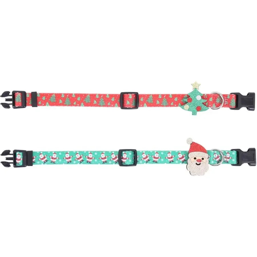 2 Pack Christmas Dog Collar Adjustable with Father Christmas and Xmas Tree Accessories