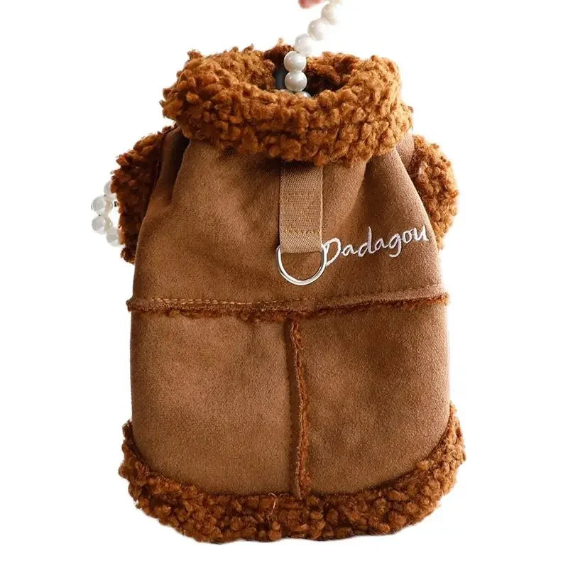 DADAGOU Fleece Lined Winter Dog Coat Jacket Warm Designer Pet Clothes for Cat/Puppy D-ring Design Thickened Puppy Outfit