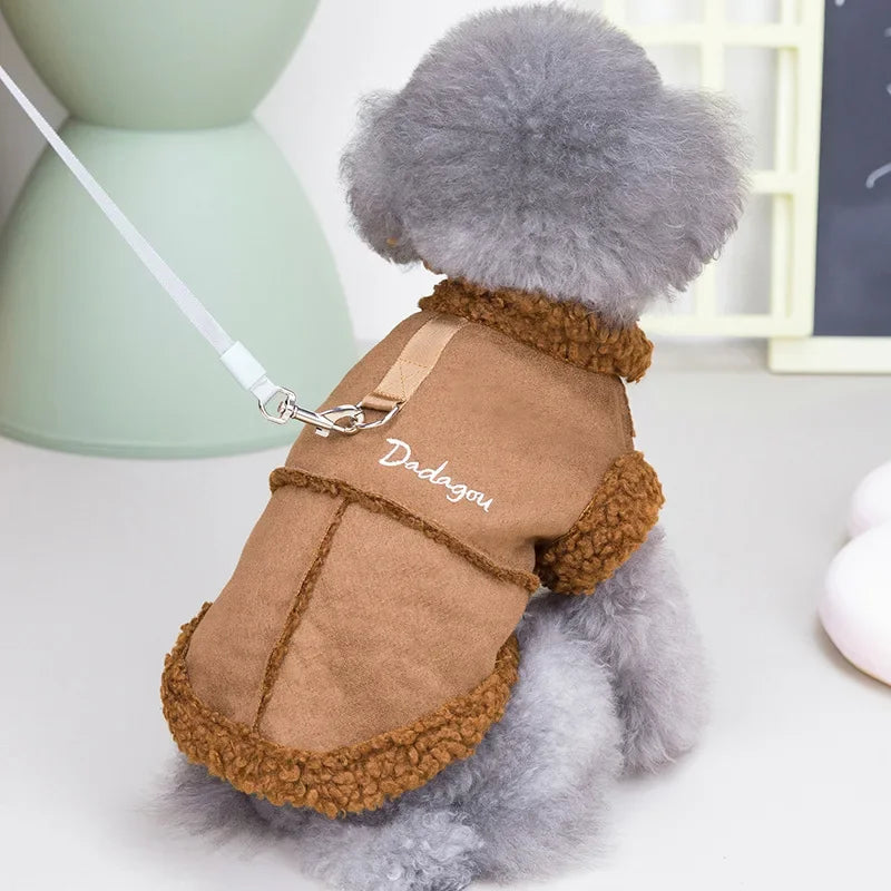 DADAGOU Fleece Lined Winter Dog Coat Jacket Warm Designer Pet Clothes for Cat/Puppy D-ring Design Thickened Puppy Outfit