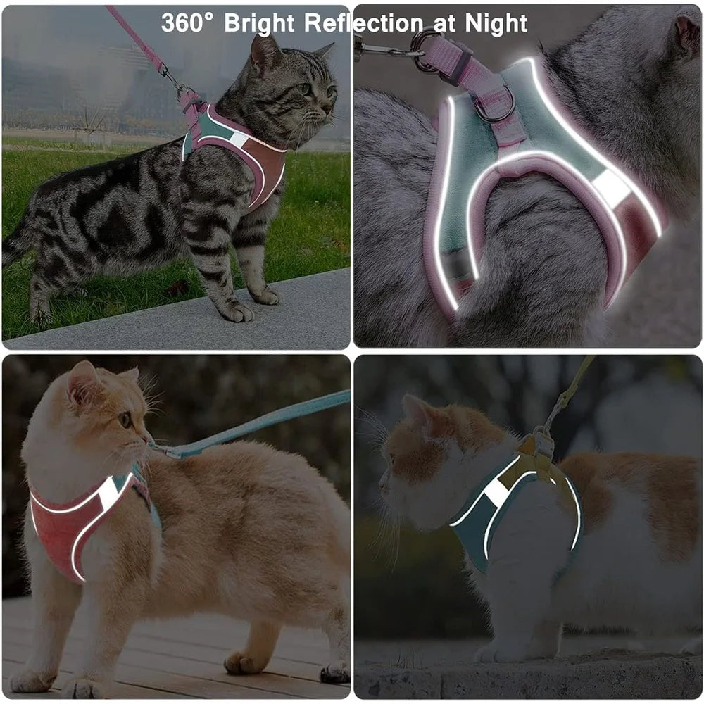 Escape Proof Cat Harness Leash Collar Set Adjustable Reflective Vest Easy Control Walking Pet Supplies Suitable Kittens Puppies