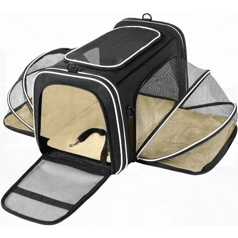 Pet Carrier Expandable Foldable Soft Dog Bag Backpack 5 Open Doors Reflective Tapes Pet Travel Bag Carrier for Cats