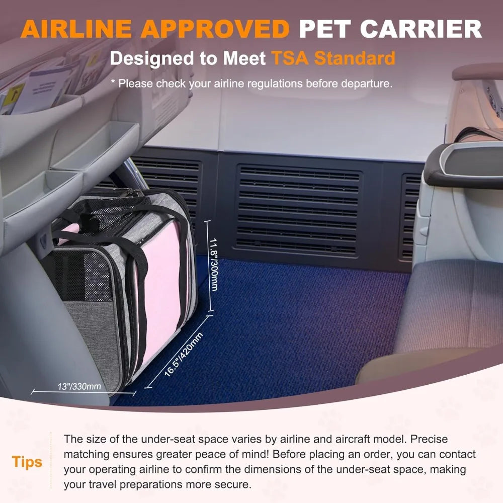 Airline Approved on Wheels - Two Sided Expandable Cat Soft Carrier for Puppy and Cats Under 26lbs, Rolling Cat Carrier
