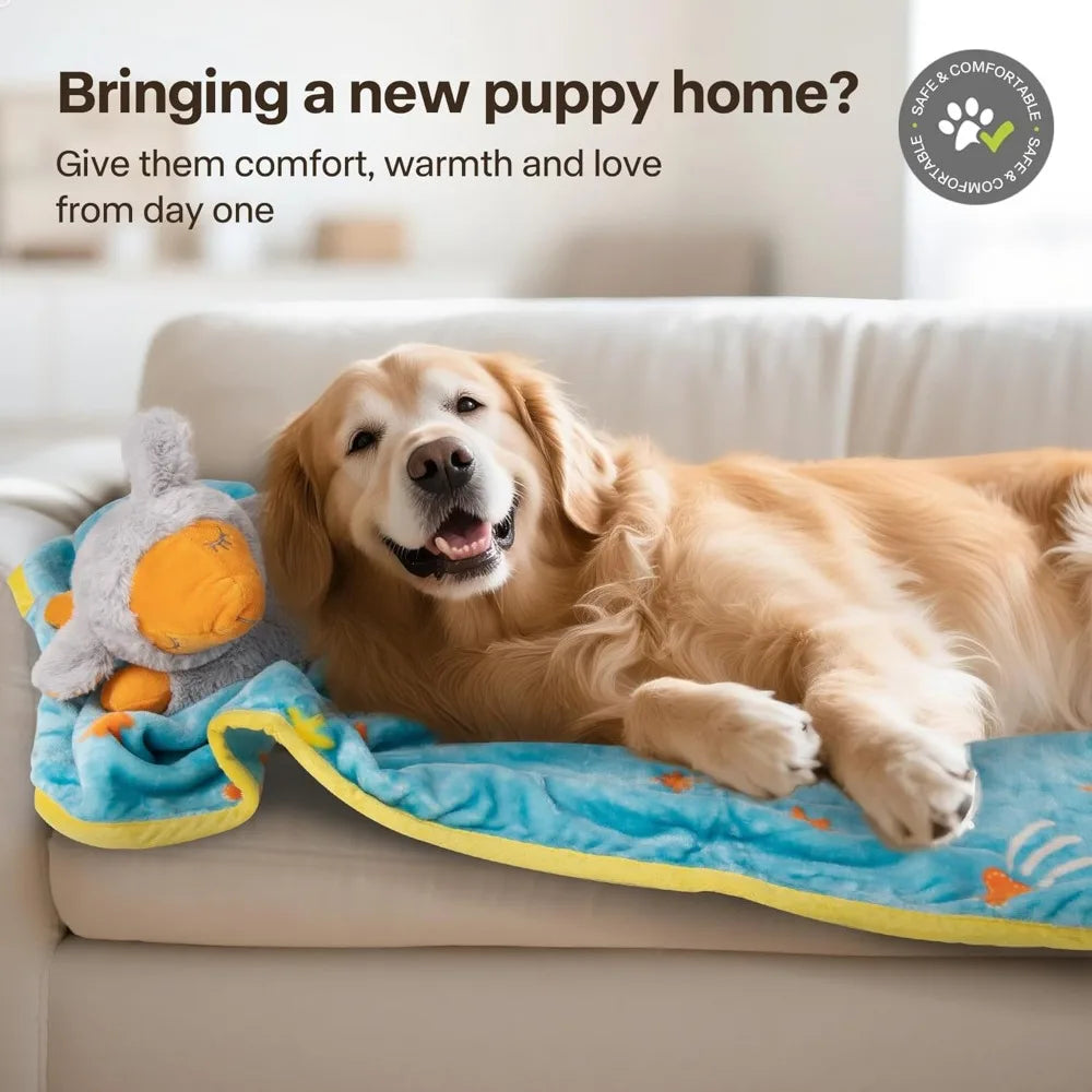 Puppy Essentials Starter Kit - New Born Dog Toys Gifts Heartbeat Puppy for Dogs, Teething Toys, Heat Packs & Cozy Blanket for Cr